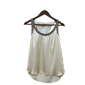 NWT Adam Lippes Silk Ivory Scoop Neck Tank with Beaded Embellishment 0 Luxury